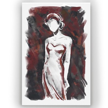 時尚女性插畫水彩畫 磚紅灰色調 現代優雅裝飾畫 適用於臥室客廳