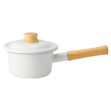 FUJIHORO Japan COTTON PLUS 14cm單柄附蓋琺瑯牛奶鍋 1.2L  1個  天使白  14cm