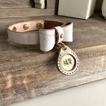 HOWLL寵物吊牌-黃銅皮革吊牌_白蠟皮革粉紫