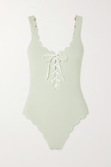 Marysia - Palm Springs Reversible Lace-up Scalloped Seersucker Swimsuit - Green - xx large