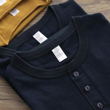 美式休閑純棉長袖T恤男阿美咔嘰春秋硬漢白色打底重磅復古亨利衫