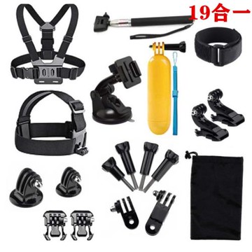 適用于gopro小蟻山狗大疆鷹眼飛螢運動相機配件19合一套裝頭戴J鉤