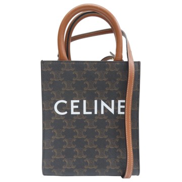【二手名牌BRAND OFF】CELINE 賽琳 棕色 Triomphe 帆布 Mini Vertical Cabas 兩用包