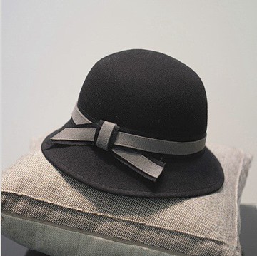 簡約氣質冬季羊毛呢帽子女秋冬盆帽漁夫帽女復古百搭圓頂小檐禮帽1入