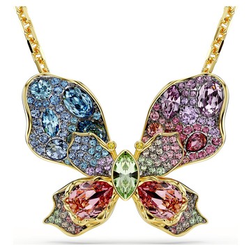 Idyllia 鏈墜和胸針, 混合式切割, 密鑲, 蝴蝶, 漸層色, 鍍金色色調