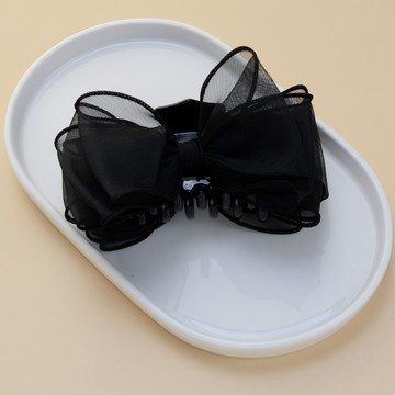 漢納爾 雪紡蝴蝶結盤髮髮夾 中尺寸  黑色的