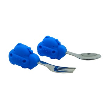 MARCUS＆MARCUS - 動物樂園寶寶手握訓練叉匙-河馬(藍)