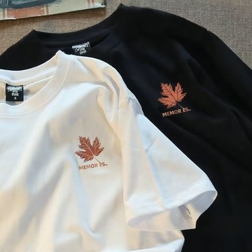 (M-8XL 碼) 男士T恤 棉套頭衫超大短袖加大碼 T 恤男士服裝美國復古印花樹葉 T 恤超大半袖青年 T 恤/林