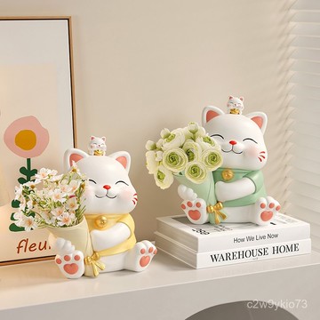 臺灣🚍8H出🉑可愛治癒招財貓入戶門擺件小衆客廳餐桌電視櫃玄關卡通高級裝飾品
