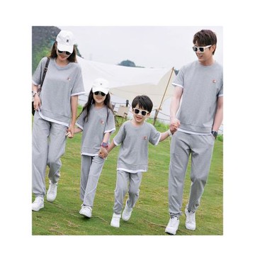 一家三口四口不一樣親子裝2024秋新款休閑短袖套裝炸街母女母子裝