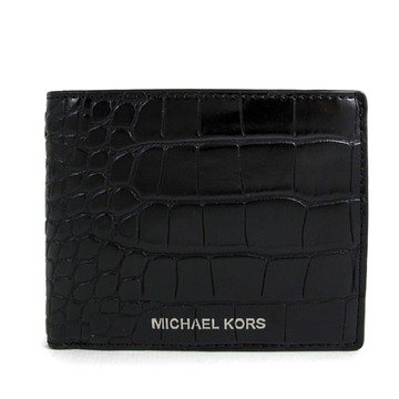 MICHAEL KORS Cooper 燙銀Logo鱷魚紋壓印雙鈔票層對開式短夾(黑色)