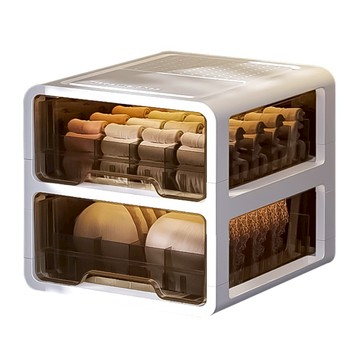 小麥購物 家用抽屉分格收納盒 L200 15格 + 無隔 2層  34 x 24 x 23.3cm  茶色  1個