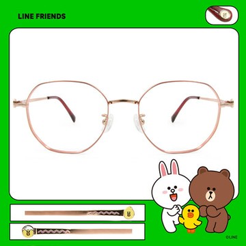 LINE FRIENDS★莎莉款｜蛋殼帽子 多邊框眼鏡｜金屬紅