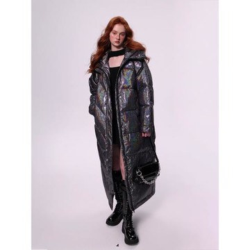 Very-Nong原創設計超長款羽絨服加厚外套過膝到腳踝亮面冬女 星空