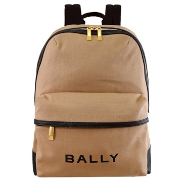 BALLY 6304854 TRECK 簡約燙印LOGO帆布商旅大後背包.卡其/黑