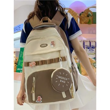 書包女初中生小眾設計感大容量拼色可愛高中生背包男大學生雙肩包