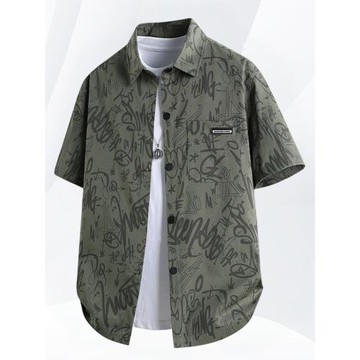 大碼短袖襯衫男士夏季冰絲薄款休閑襯衣外套加肥加大胖子有領t恤