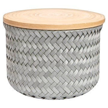Handedby Wonder編織圓形附蓋籃 聚丙烯回收塑膠竹纖維材質  17 x 17 x 13cm  藍綠色  1個
