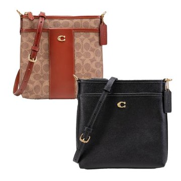 COACH  KITT C字皮革拼接帆布斜背包(多色選)