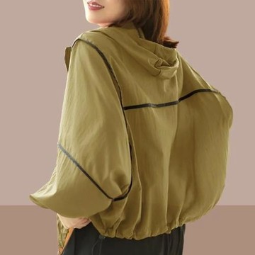 防曬衣女夏季新款2026年韓版薄款撞色連帽上衣休閑寬松大碼短外套