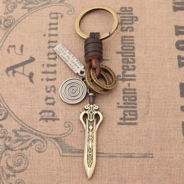 新品合金復古刀劍鑰匙扣個性懷舊包包掛飾品手工編制腰掛件