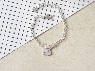 小兔子 - 小朋友手鍊 | 925純銀 寶寶週歲禮 刻字 動物銀飾