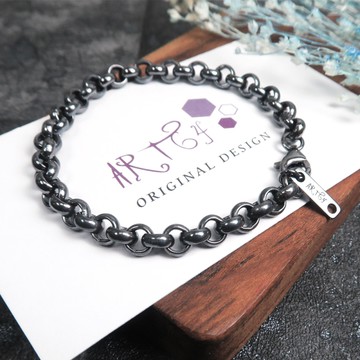 ART64 純銀 經典厚版小圓手鍊 復古黑(5.5mm寬鍊) 925純銀男生手鍊 女生手鍊