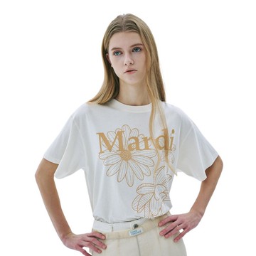 韓國 Mardi Mercredi TSHIRT TRIPLE FLOWER 春夏印花 寬鬆短袖T恤 奶油白花生米CREAM PEANUT