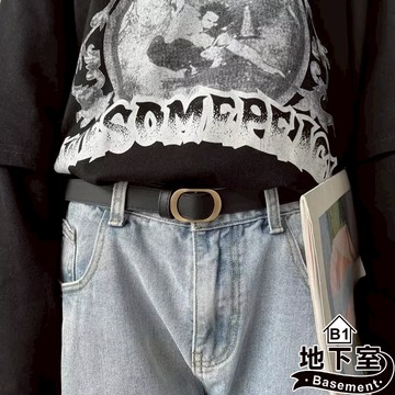 地下室B1-皮帶 經典霧金復古金圓頭素面無打孔腰帶 100CM 束腰帶 復古皮帶 男生皮帶 百搭腰帶 【NL5013】