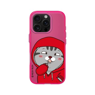 iPhone 16 Pro Clear 粉漾桃 - VITA VITA．塔仔是隻貓 - 吃到鬥雞眼款
