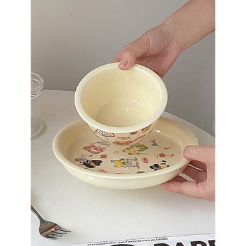 可愛碗碟套裝宿舍用學生高顏值ins風陶瓷米飯碗盤子個人專用餐具