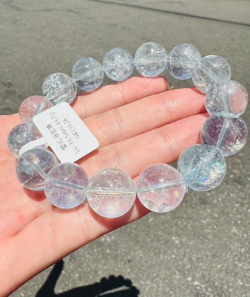 彩虹碎冰透海藍寶14-14.5mm64.8g釋放壓力舒緩情緒療癒能量