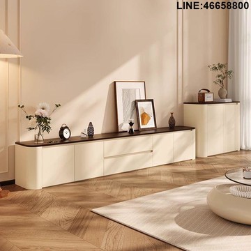 免運 開立發票 電視櫃 收納櫃 儲物櫃 落地櫃 背景櫃 奶油中古風電視櫃落地收納儲物櫃高端客廳家用邊櫃組合定制 支持訂製