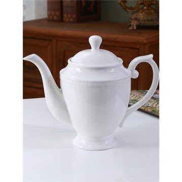 歐式風格白色陶瓷浮雕麥穗1000毫升大咖啡壺 下午茶純色茶壺 瑕疵