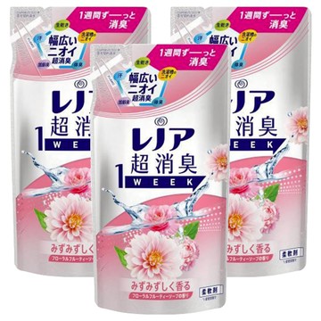 Lenor 蘭諾 日本原裝進口 1WEEK 超強除臭衣物柔軟精補充包 玫瑰花香  380ml  3包