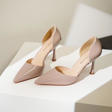 2023年春季新款歐美中空尖頭涼鞋包頭細跟高跟鞋通勤職業OL女單鞋