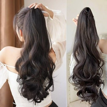 抓夾假髮 梨花馬尾假髮女長捲髮大波浪自然蓬鬆 假髮片 真髮髮片 抓夾馬尾假髮