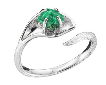 祖母綠14k白金馬蹄蓮戒指 海芋花原石訂婚戒指 樹紋原礦求婚戒指