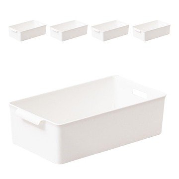 EZLIVING 食品儲藏室把手收納籃 5個  深型中款(32.5 x 18.5 x 9.5cm)  象牙白  1組