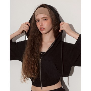 AIR SPACE LADY 短版收腰連帽拉鍊外套(黑/深灰) 女裝 現貨