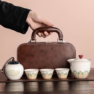 旅行茶具套裝戶外便攜式陶瓷快客杯一壺四杯辦公室泡茶壺喝茶白瓷