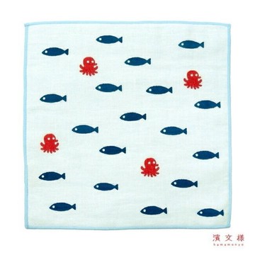 日本製 濱文漾 純棉手帕方巾 章魚小魚 3入