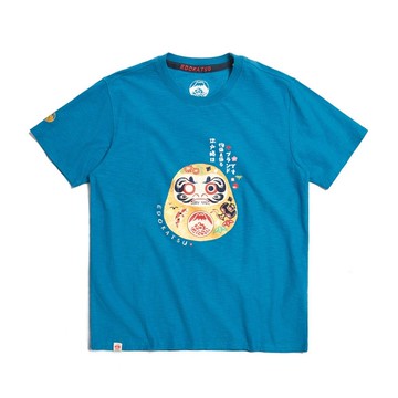 江戶勝 日系 男裝 經典金色不倒翁短袖T恤(灰藍色) #上衣