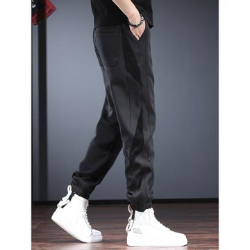 (免運)高端重磅休閑褲男秋冬季潮牌寬松束腳褲2024抽繩大碼加絨運動衛褲