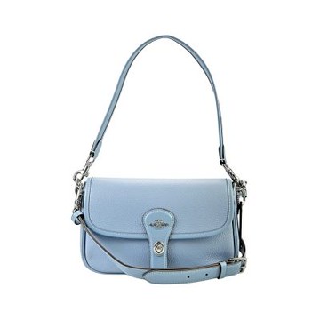 COACH Hadley蘭風鈴色荔枝紋全皮T釦皮飾旋扣翻蓋橫式肩背/斜背包