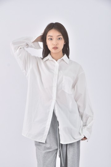 (XL) 排扣白色長袖上衣