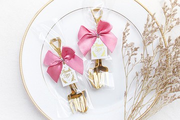 /精巧包裝/金色鏟子造型不鏽鋼叉子湯匙組-燙金ThankYou吊牌-禮物