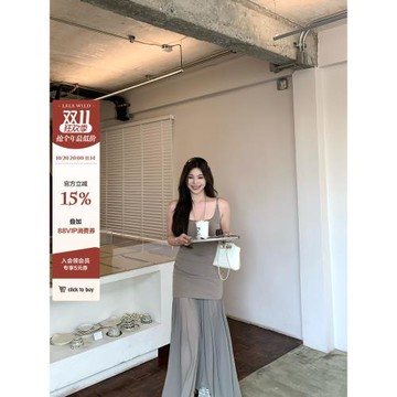 (免運)野生辣辣 美神降臨 Jennie同款高質吊帶背心透感薄網紗大碼連衣裙