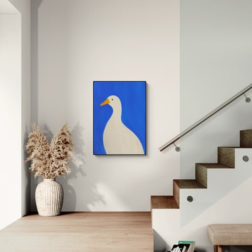 藝術掛畫｜Erdy | 藍色的鴨子 - 柚木色鋁框