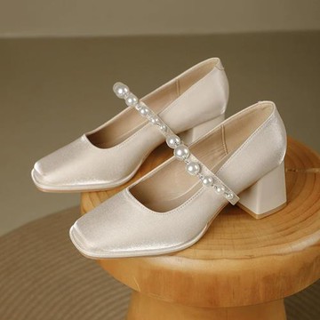 Taroko 泡泡珍珠一字帶女款粗跟瑪莉珍鞋(2色可選)